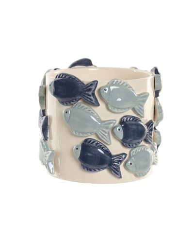 Macetero Home ESPRIT Azul Blanco Cerámica 18 x 18 x 16 cm