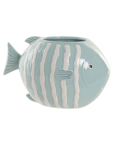 Vase Home ESPRIT White Sky blue Stoneware Mediterranean 24 x 14 x 14 cm