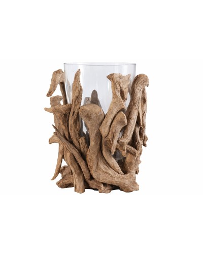 Vaso Home ESPRIT Marrone Cristallo Teca Naturale 40 x 40 x 50 cm