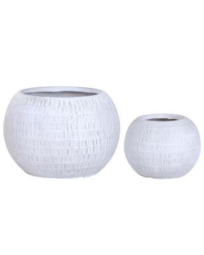 Plantenbakkenset Home ESPRIT Beige Vezel Magnesium 55 x 55 x 38 cm (2 Onderdelen)