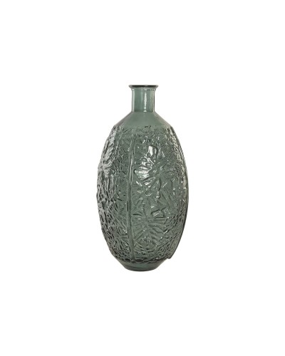 Vaso Home ESPRIT Verde Vetro riciclato Tropicale Foglia della pianta 29 x 29 x 59 cm