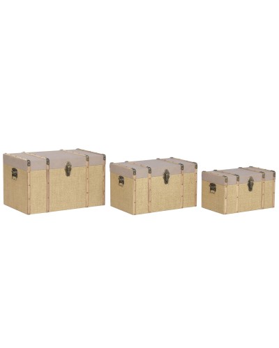 Lot de paniers Home ESPRIT Marron Naturel Polyuréthane Fibre Alpino 56 X 35 X 33 CM (3 Unités)