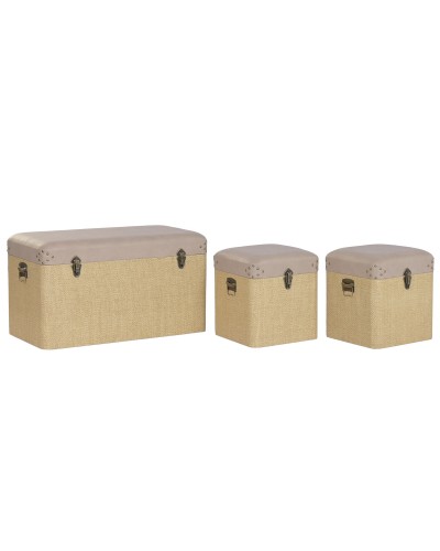 Set di Bauli Home ESPRIT Marrone Naturale Poliuretano Legno Alpino 80 x 40 x 44 cm (3 Unità)