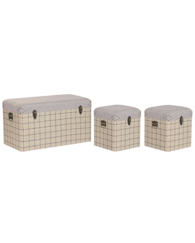 Juego de Baúles Home ESPRIT Negro Beige Poliéster Madera Scandi 80 x 40 x 44 cm (3 Unidades)