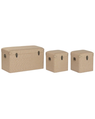 Kofferset Home ESPRIT Natuurlijk Polyester Hout Traditioneel 80 x 40 x 44 cm (3 Stuks)