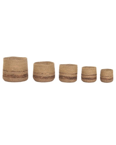 Set de pots de fleurs Home ESPRIT Marron Fibre Rayures Urbaine 44 x 44 x 40 cm