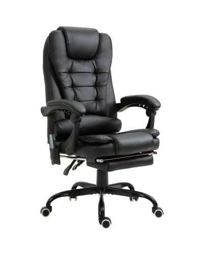  Poltrona da Ufficio con 7 Punti Vibranti, Poggiapiedi e Schienale Reclinabile a 155°, Nero