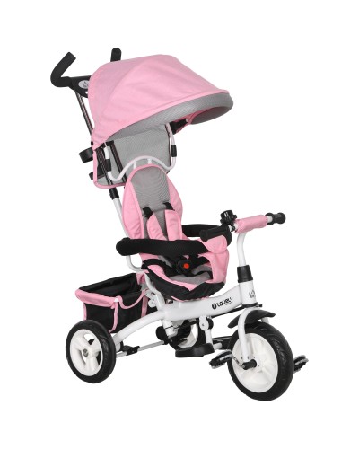  Triciclo per Bambini con Maniglione 6 in 1, Tettuccio Regolabile e Cintura di Sicurezza, Età 1-5 Anni, Rosa