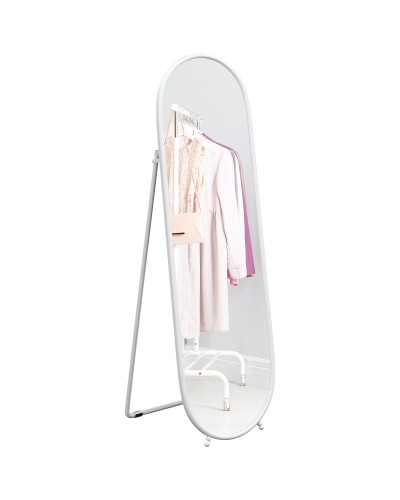  Specchio a Figura Intera da Terra con Supporto Pieghevole, Vetro e Metallo, 40x41x159 cm, Bianco