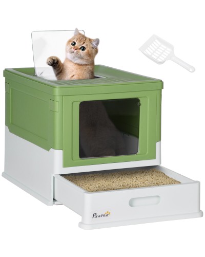  Lettiera per Gatti Chiusa con Paletta, Vassoio Estraibile e 2 Porte, 47.5x35.5x36.7cm, Verde Chiaro