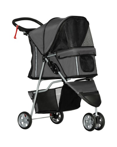  Passeggino per Cani Pieghevole con Portabicchieri e Cestino, in Acciaio e Poliestere, 75x45x97 cm, Grigio Carbone