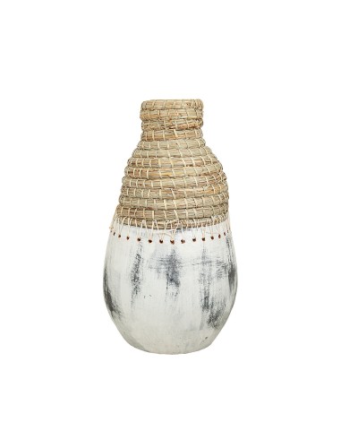 Vase Alexandra House Living White Beige Ceramic Rattan 25 x 60 x 25 cm