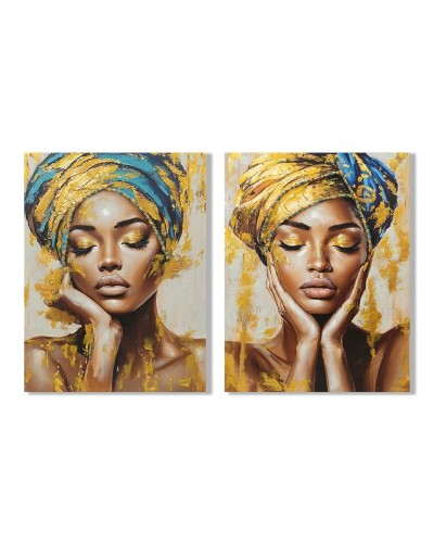 Leinwand Home ESPRIT türkis Gold Kolonial Afrikanerin 90 x 3 x 120 cm (2 Stück)