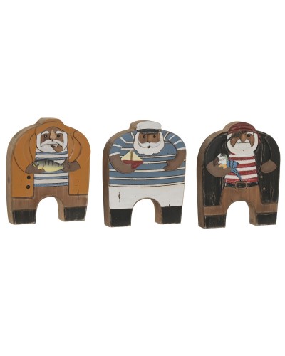 Figura Decorativa Home ESPRIT Azul Naranja Natural Marinero (3 Unidades)