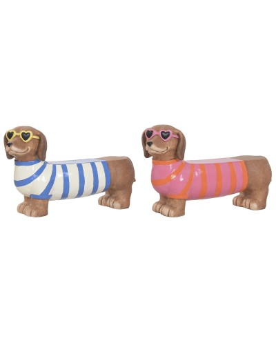 Statua Decorativa Home ESPRIT Azzurro Arancio Cane Mediterraneo (2 Pezzi) (2 Unità)