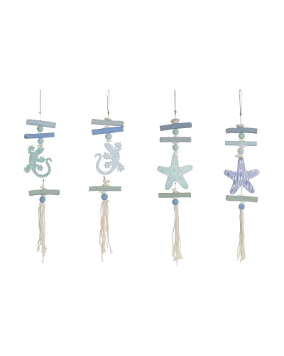 Decoración Colgante Home ESPRIT Azul Blanco Mediterráneo (4 Unidades)