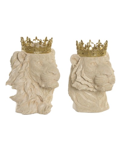 Prydnadsfigur Home ESPRIT Vit Gyllene Tiger Lejonet (2 antal)