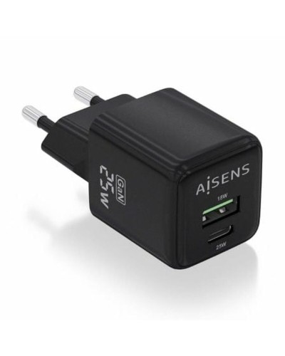 Wall Charger Aisens ASCH-25W2P015-BK Black Multicolour 25 W