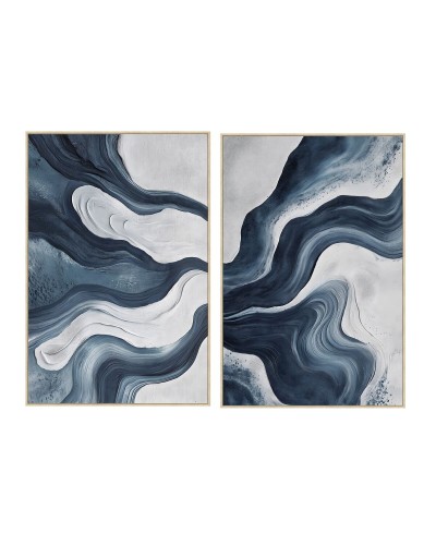Painting Home ESPRIT Blue White Abstract Modern 82,5 x 4,5 x 122,5 cm (2 Units)