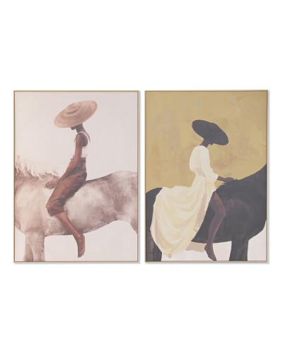 Quadro Home ESPRIT Beige Grigio Moderno Cavallo 100 x 4 x 140 cm (2 Unità)