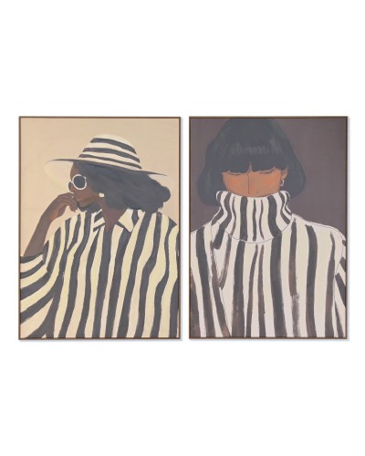 Painting Home ESPRIT Brown Black Lady With relief Urban 100 x 4 x 140 cm (2 Units)