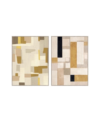 Painting Home ESPRIT Yellow Beige With relief Urban 90 x 4 x 120 cm (2 Units)