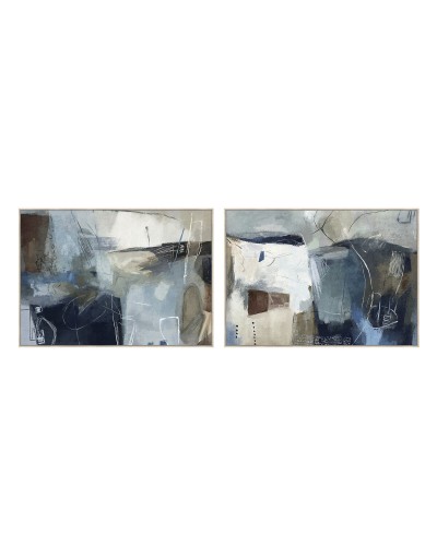 Quadro Home ESPRIT Blu Marino Astratto Moderno Con rilievo 140 x 4 x 100 cm (2 Unità)