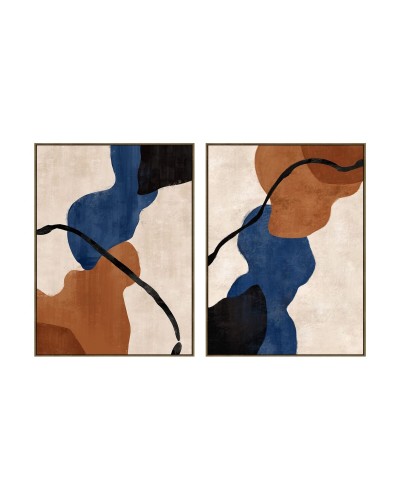 Quadro Home ESPRIT Azzurro Arancio Moderno Con rilievo Città 90 x 4 x 120 cm (2 Unità)