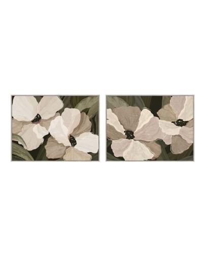 Quadro Home ESPRIT Bianco Verde Fiori Shabby Chic Con rilievo 120 x 4 x 90 cm (2 Unità)