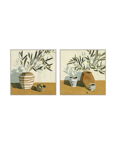 Cadre Home ESPRIT Vert Beige méditerranéen Avec relief 100 x 4 x 100 cm (2 Unités)