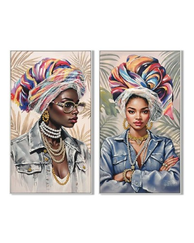 Painting Home ESPRIT African Woman Tropical Lacquered 62 x 4 x 122 cm (2 Units)