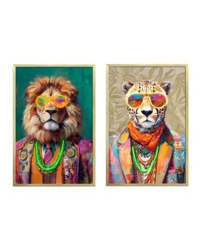 Cuadro Home ESPRIT Beige Rosa Flores León Moderno 63 x 3 x 93 cm (2 Unidades)