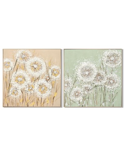 Schilderij Home ESPRIT Groen Beige Blommor Shabby Chic 102 x 4,5 x 102 cm (2 Stuks)