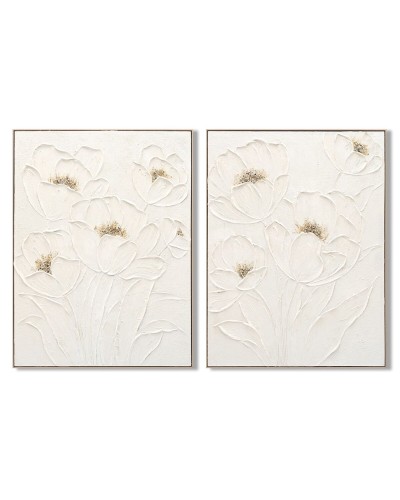 Cadre Home ESPRIT Blanc Fleurs Shabby Chic 92 x 4,5 x 122 cm (2 Unités)