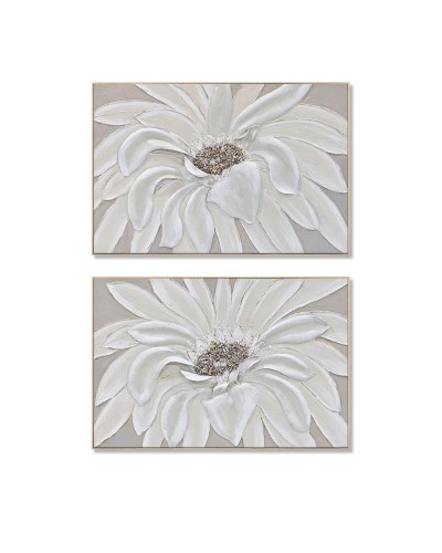 Tavla Home ESPRIT Vit Beige Blomster Shabby Chic (2 antal)