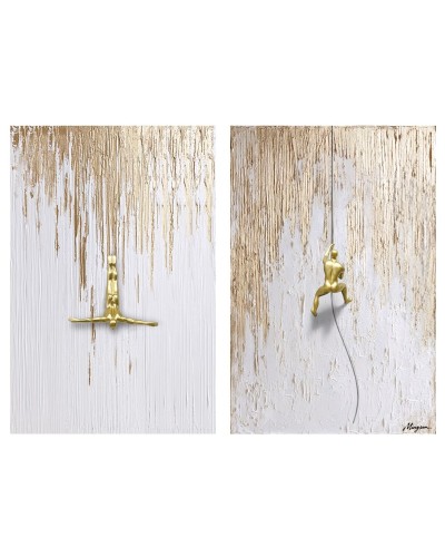 Schilderij Home ESPRIT Wit Gouden Mannen (2 Stuks)