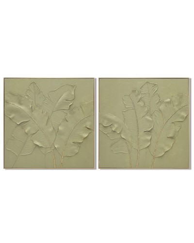 Quadro Home ESPRIT Verde Palme Tropicale 82 x 4,5 x 82 cm (2 Unità)