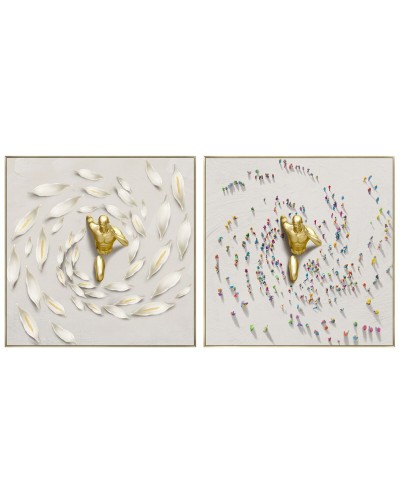 Schilderij Home ESPRIT Gouden Mannen (2 Stuks)