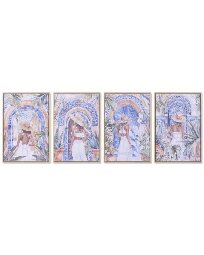 Painting Home ESPRIT Blue White Arab chica (4 Units)