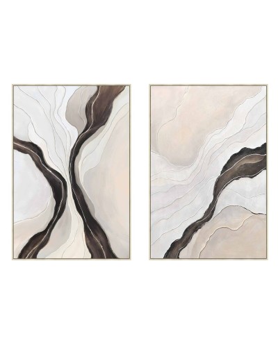 Painting Home ESPRIT Black Beige Abstract Urban 80 x 3,7 x 120 cm (2 Units)