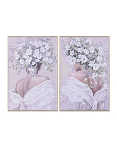 Quadro Home ESPRIT Bianco Verde Fiori Shabby Chic 80 x 3,5 x 120 cm (2 Unità)