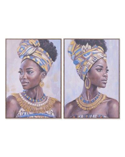 Painting Home ESPRIT Colonial African Woman 70 x 3,5 x 100 cm (2 Units)