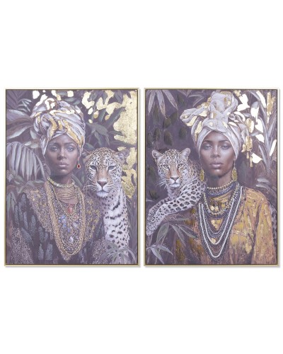Painting Home ESPRIT Colonial African Woman 75 x 3,5 x 100 cm (2 Units)