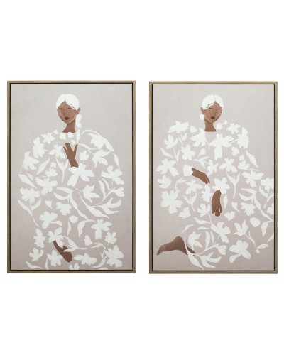 Tavla Home ESPRIT Vit Virágok Skandinavisk 60 x 3,8 x 90 cm (2 antal)