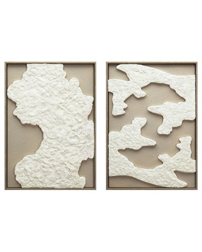 Tavla Home ESPRIT Vit Beige Abstrakt Modern (2 antal)