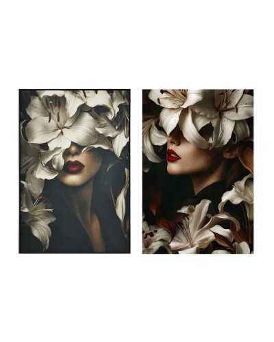 Quadro Home ESPRIT Bianco Nero Donna Velluto 80 x 4,5 x 120 cm (2 Unità)