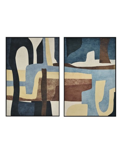 Schilderij Home ESPRIT Geel Blauw Abstract Fluweel Stads 80 x 4,5 x 120 cm (2 Stuks)