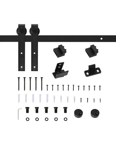  Kit per Porta Scorrevole in Legno con Binario 200cm e Portata 20kg, Nero