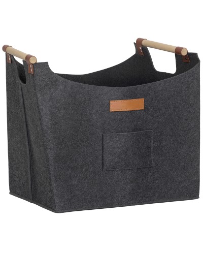  Borsa in Feltro Portalegna da Interno con Manici in Legno, Capacit? 15 kg, 45x32x40 cm, Grigio