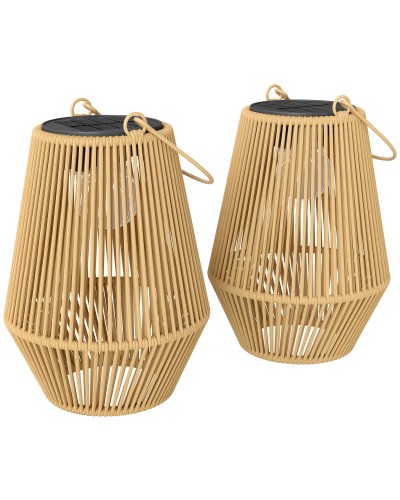  Set di 2 Lampade Solari in Rattan,con Accensione/Spegnimento Automatico, IP44, 16x16x21 cm, Marrone